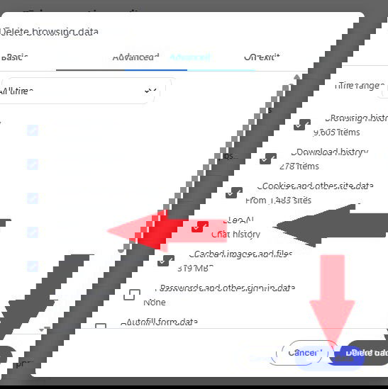 Suppression des chats Leo AI via l'interface de Brave.