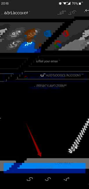 Ввод Yahoo‑учётных данных в мобильном Outlook