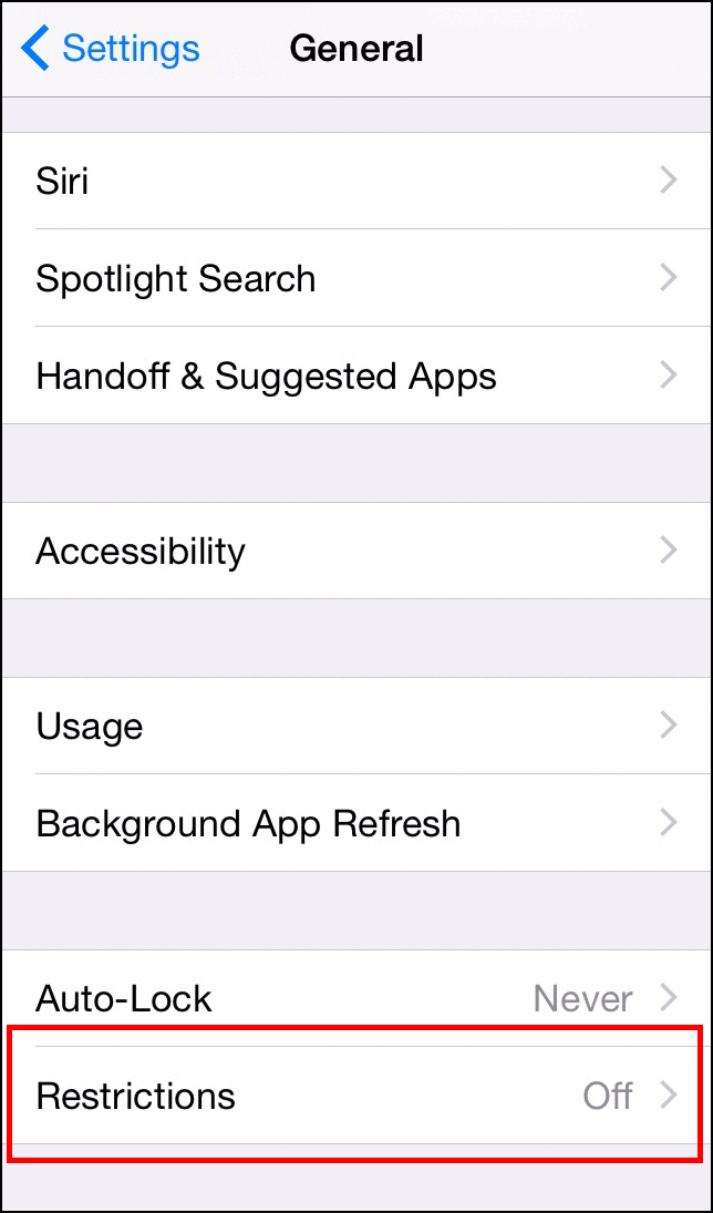 Экран: Общие → Ограничения