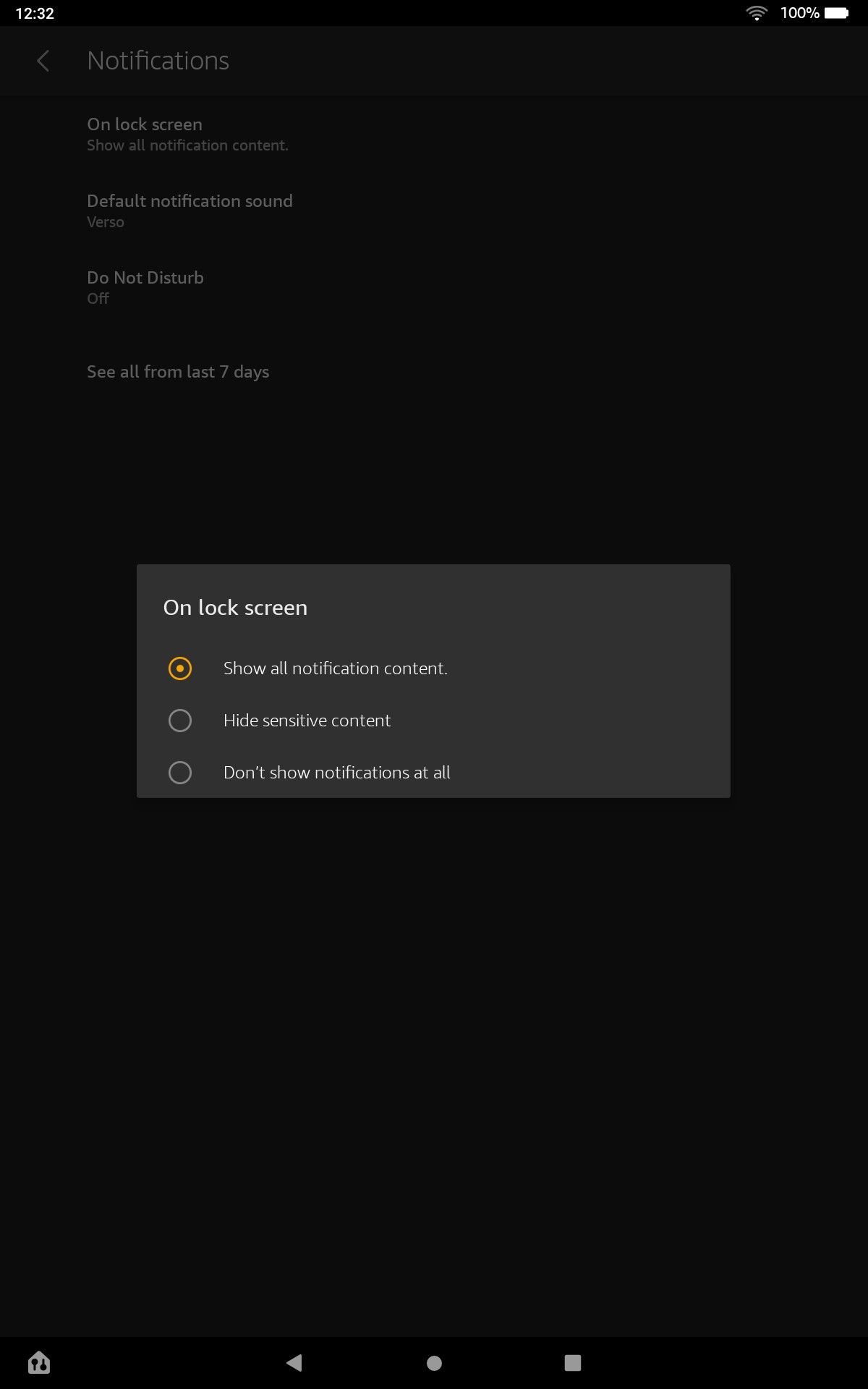 Настройки уведомлений Fire OS
