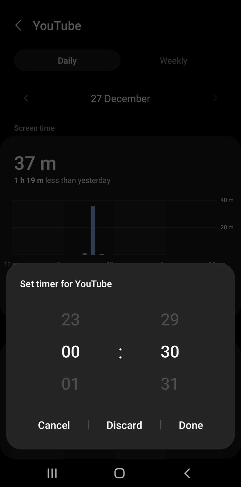 Таймер приложения в Digital Wellbeing