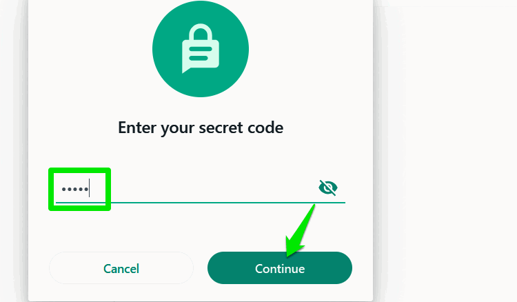 Ввод секретного кода в WhatsApp Web