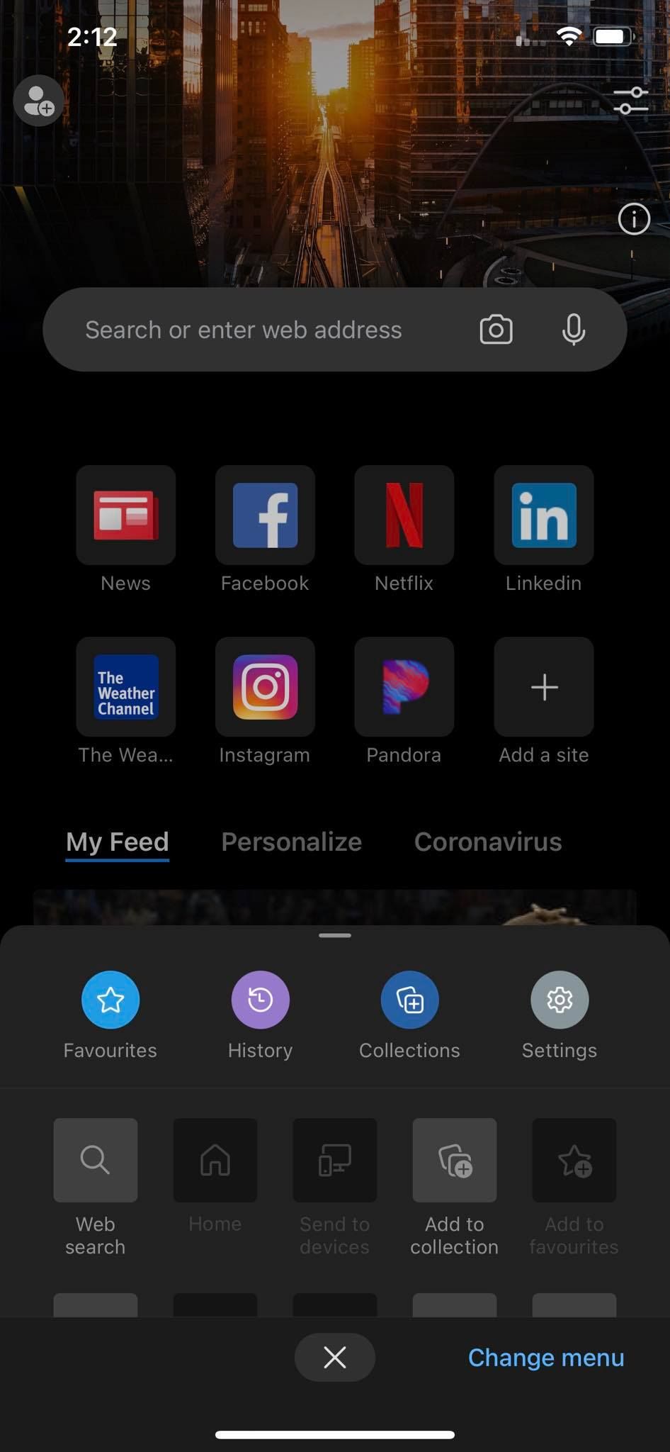 Открытие настроек Edge на iOS