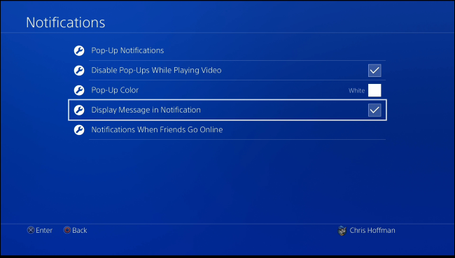 Скриншот настройки скрытия текста сообщений в уведомлениях PS4