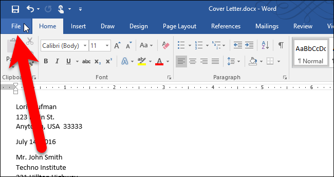 Вкладка «Файл» в Word