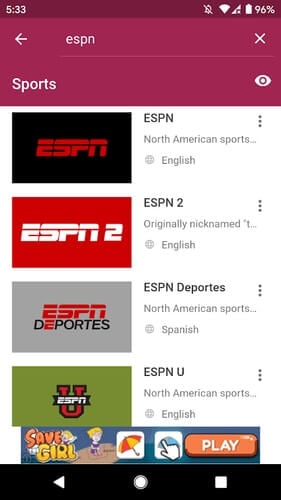 смотреть ESPN в Mobdro