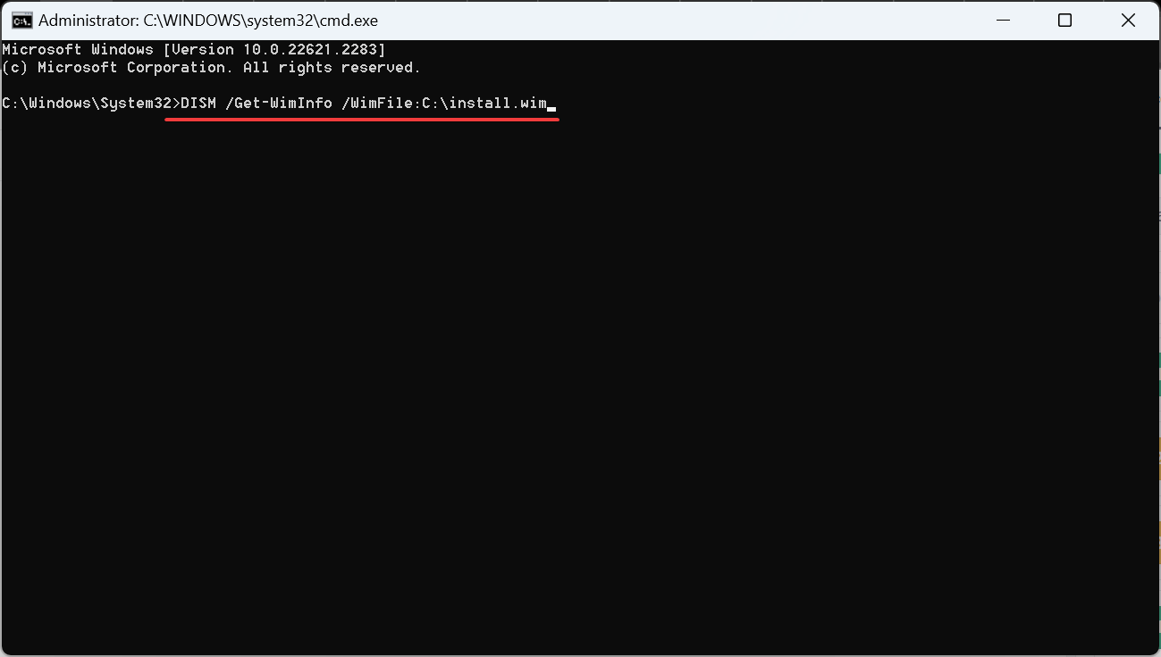 Команда DISM для получения информации о WIM