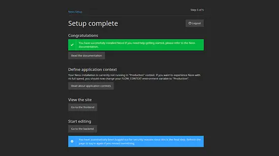Успешная установка Neos
