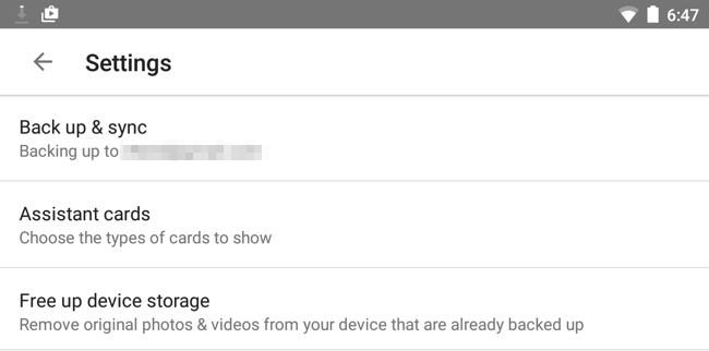 Экран синхронизации Google Фото на мобильном