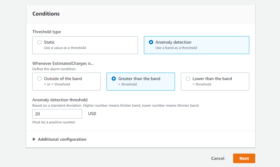 Настройки порога и anomaly detection для алерта