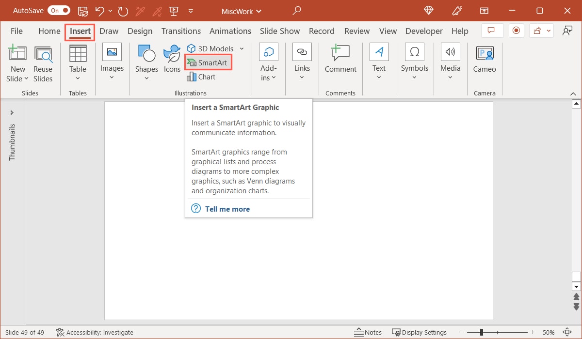 SmartArt on the Insert tab in PowerPoint