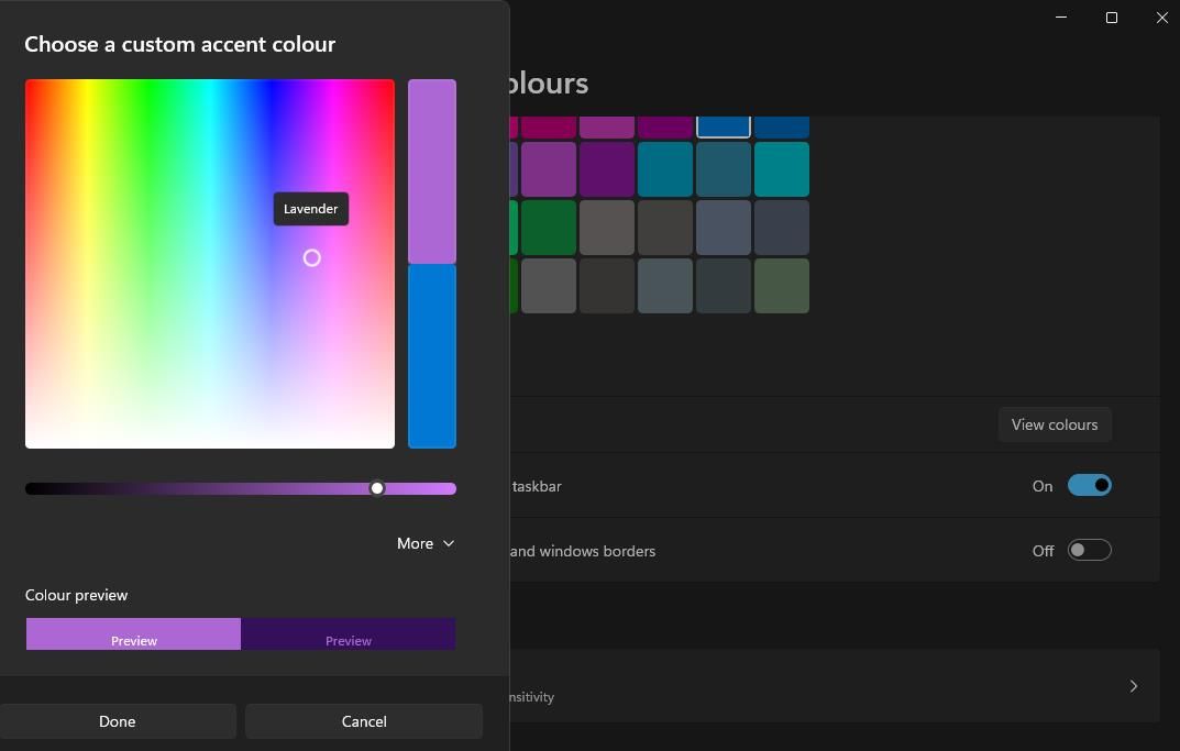 Расширенная палитра выбора цвета
