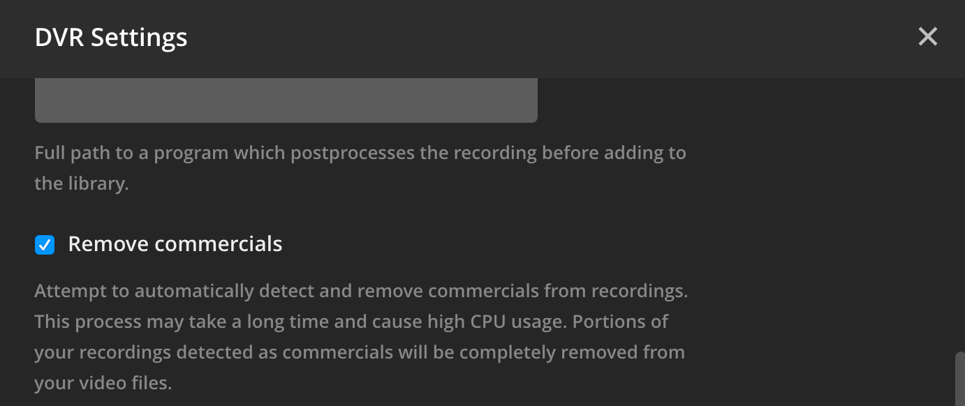 Опция удаления рекламы в Plex
