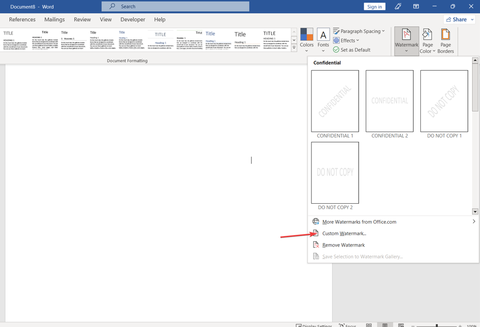 Окно выбора пользовательского водяного знака