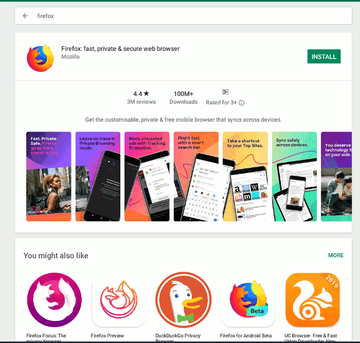 Поиск Firefox в Google Play на Chromebook