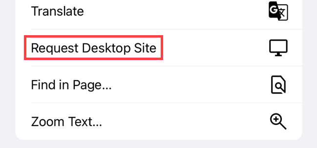 Запрос десктопной версии в Chrome на iPhone.