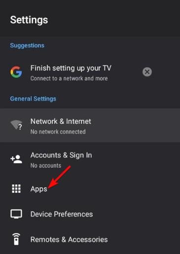 Список приложений в Android TV