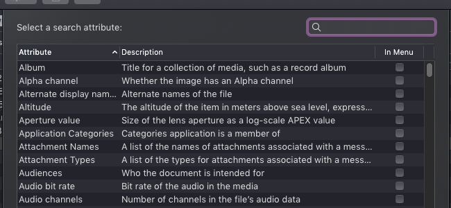 Скрытые атрибуты поиска в Finder