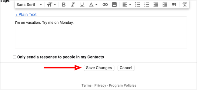 Нажмите «Сохранить изменения»