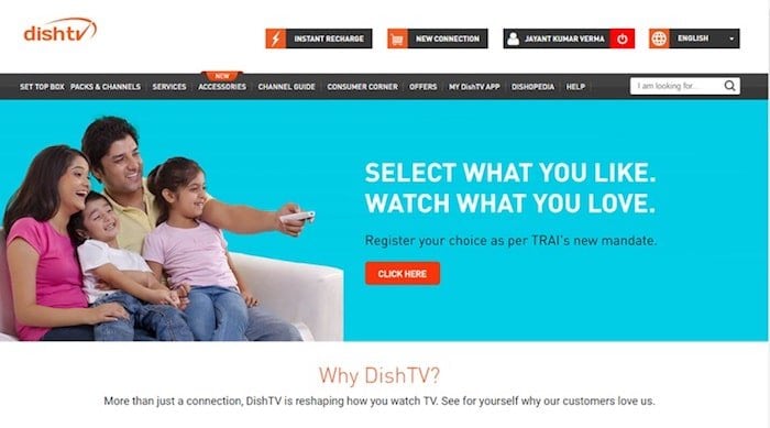 Dish TV выбор каналов