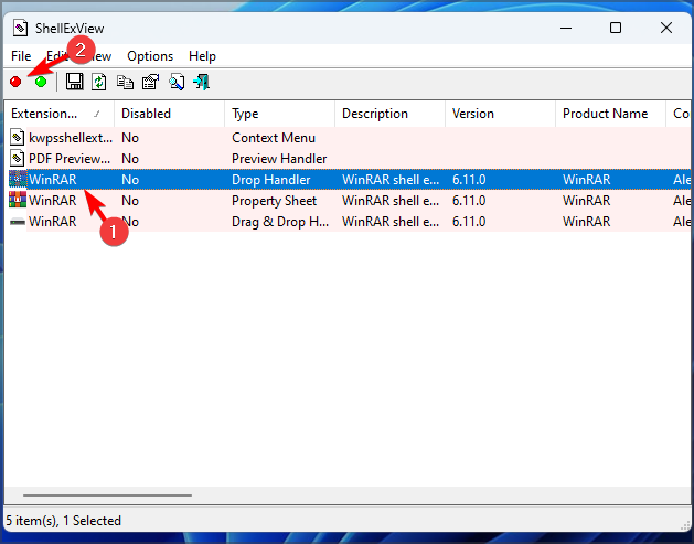 Отключение расширения через красную кнопку