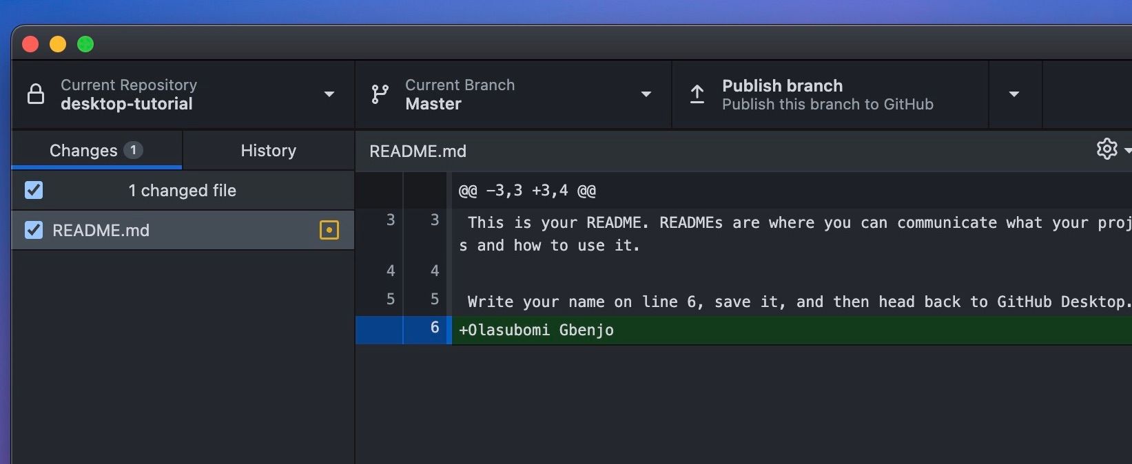 Publish branch in GitHub