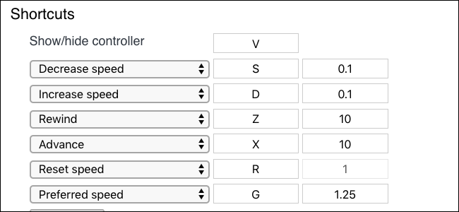 Пример панели управления скоростью воспроизведения