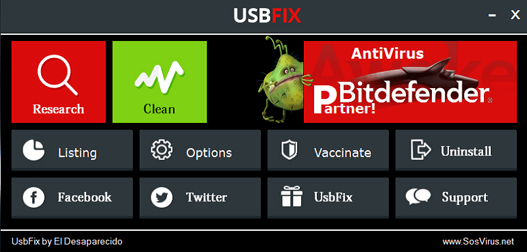 Schermata di USBFix che richiede di collegare le unità esterne