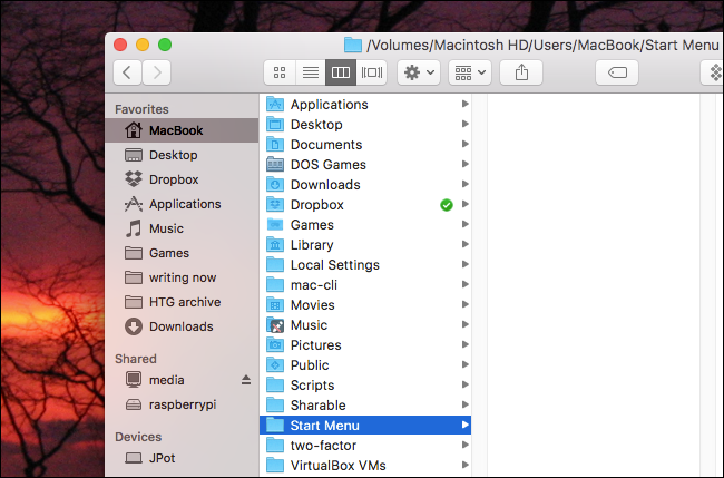 Папка «Start Menu» в Finder