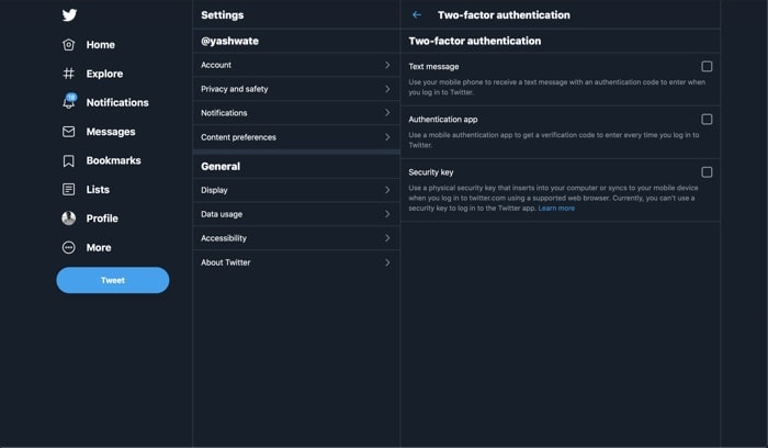 Веб‑интерфейс Twitter — выбор приложения аутентификации