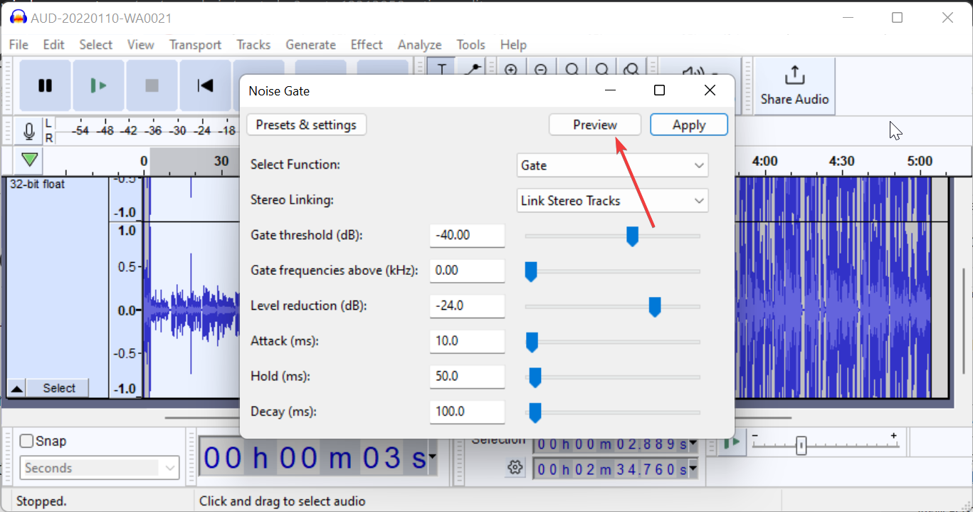 Предпрослушивание в Noise Gate
