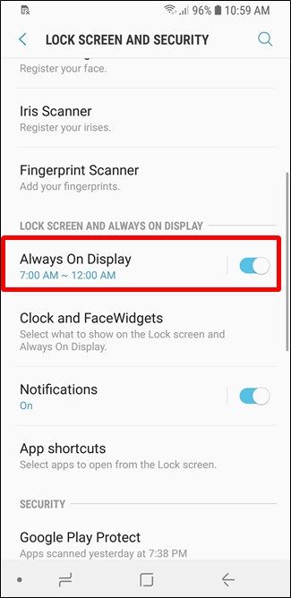 Настройки Always On Display