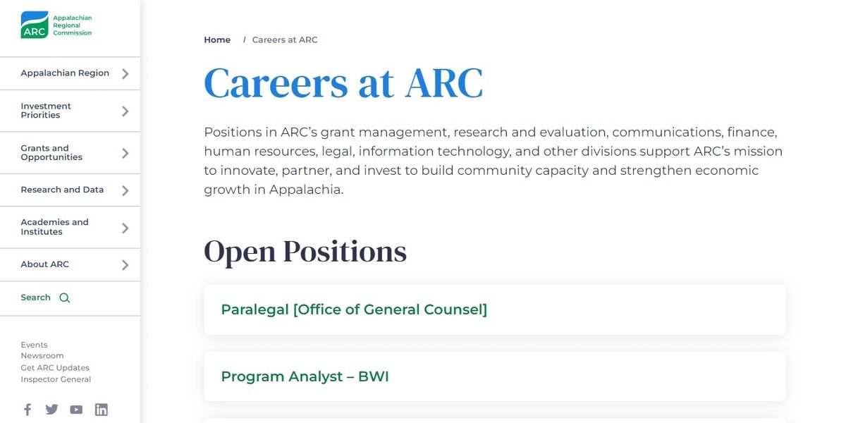 Страница карьеры Appalachian Regional Commission.