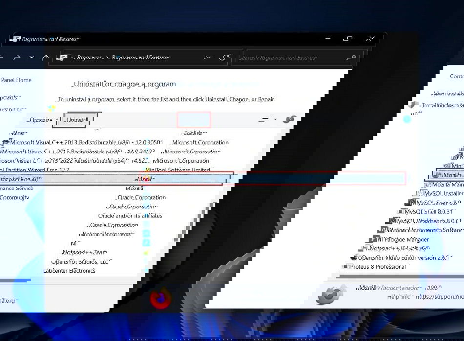 Попытка удалить приложение из списка программ и компонентов после скрытия раздела