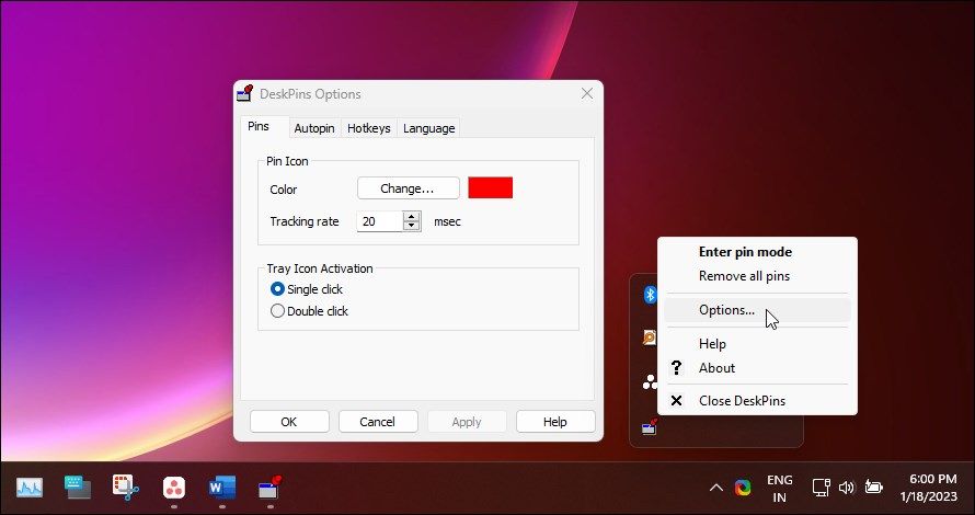 Параметры DeskPins: горячие клавиши и цвет пинов