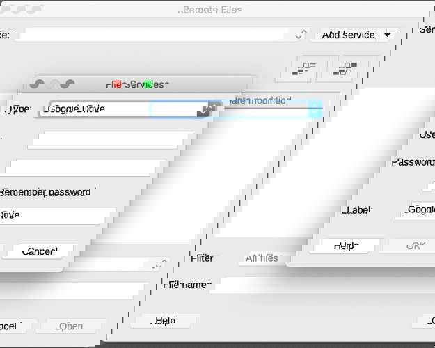 Окно настройки подключения LibreOffice к Google Drive
