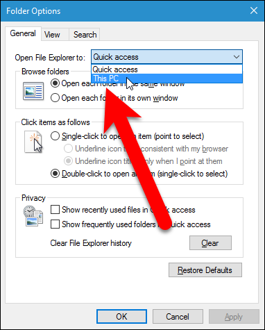 Выбор открытия Проводника на 