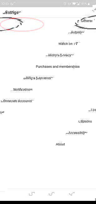 Пункт меню Общие в настройках YouTube