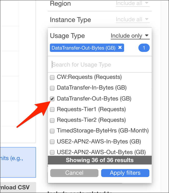 Cost Explorer: фильтр по Usage Type и EC2