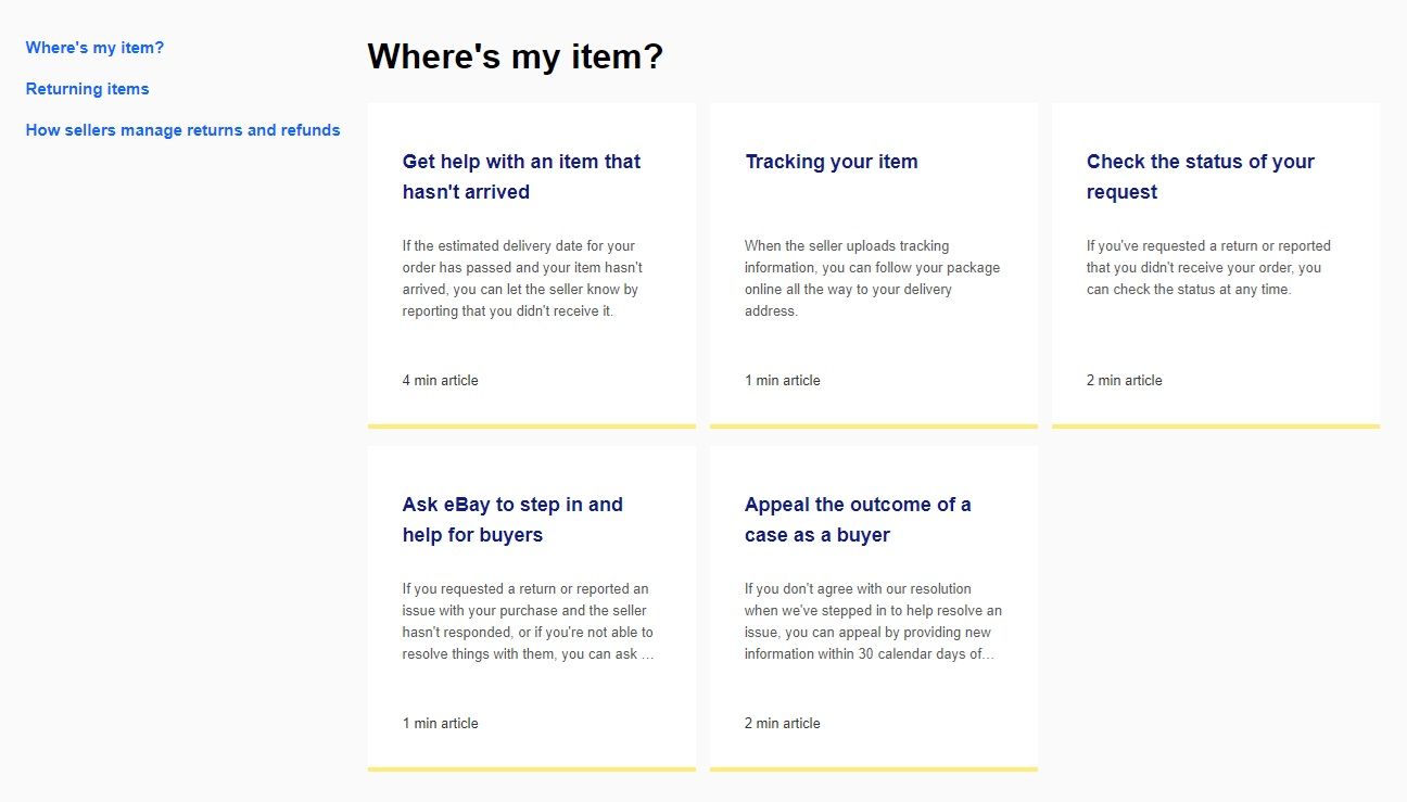 eBay returns page