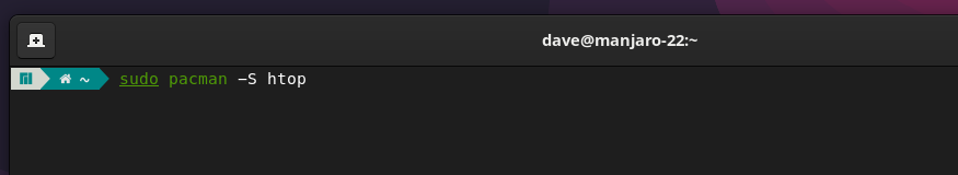 Установка htop в Manjaro, терминальное окно.
