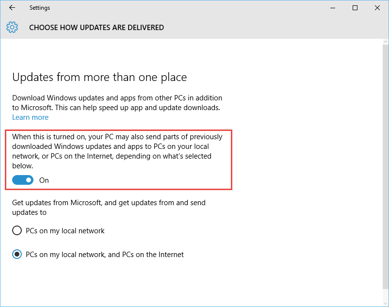 Стандартные параметры WUDO: включено — обмен с локальной сетью и интернетом