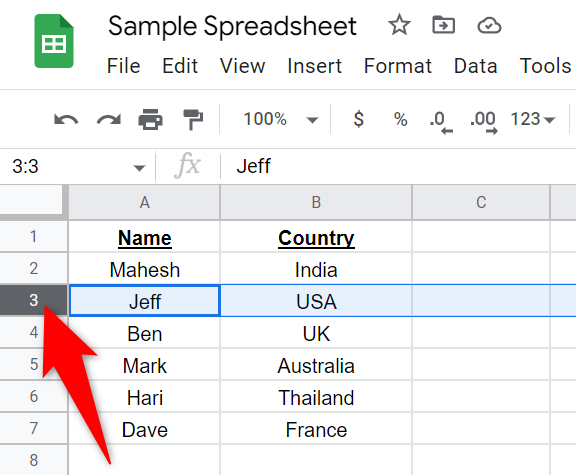 Выделите строку кликом по её номеру.