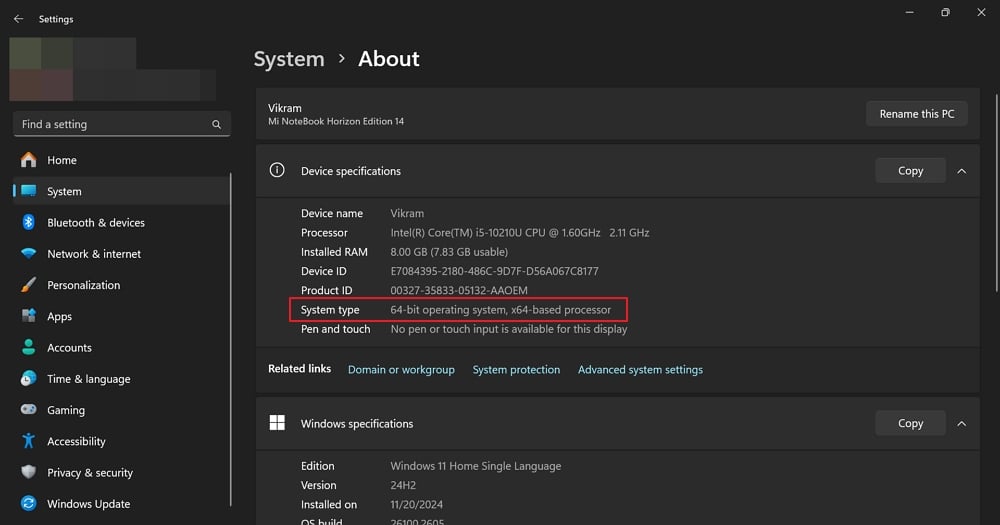 system processor type