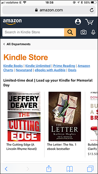 Поиск и список товаров в мобильном Kindle Store