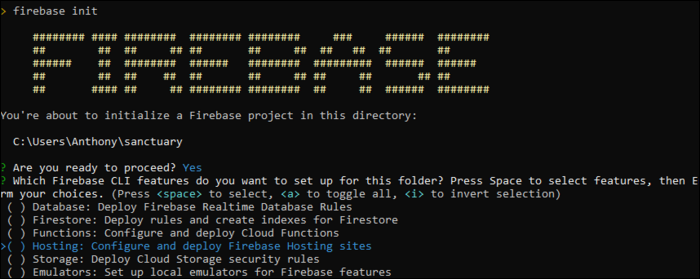 Запуск firebase init