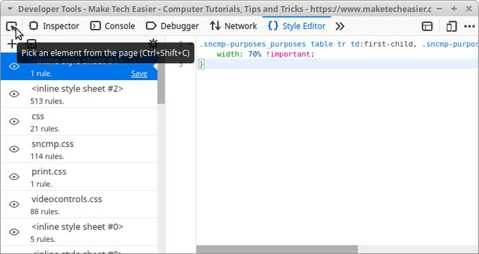 Режим выбора элемента в Firefox: курсор и подсветка элементов на странице