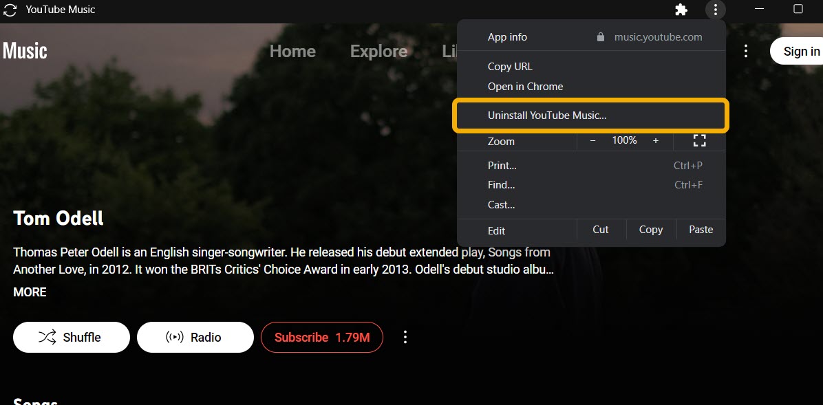 Удаление PWA из окна Chrome