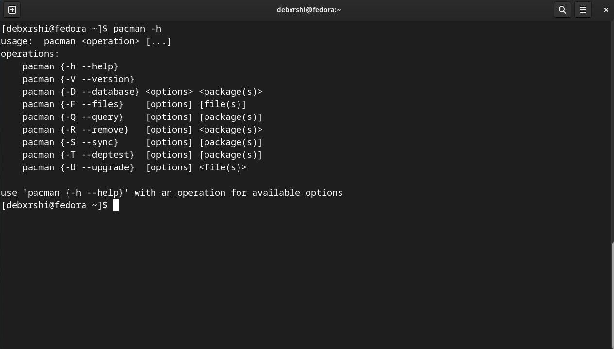 Pacman на Fedora — терминал с установкой pacman через DNF