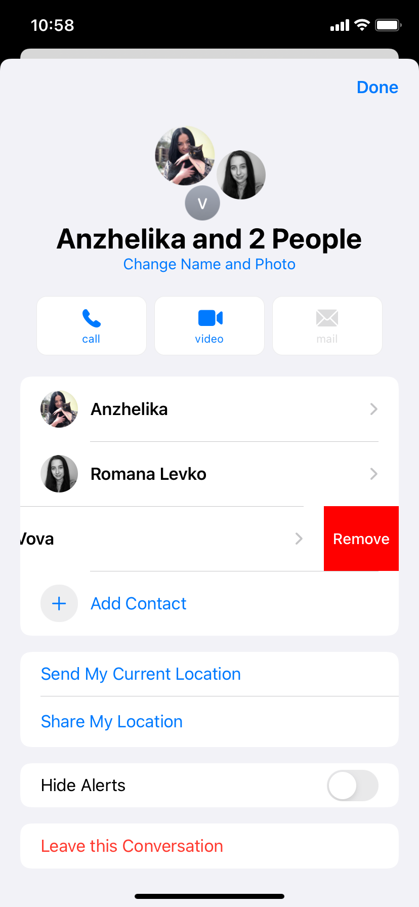 how to remove contacts from an iMessage group on iPhone